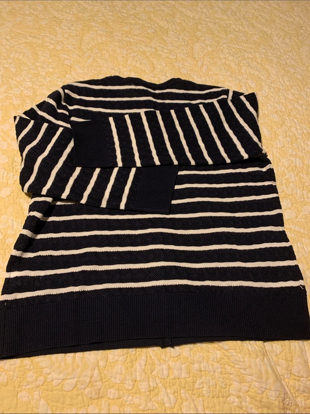 Cable & Gauge Striped Button-Front Women’s light Sweater Cardigan - Navy & White - Picture 3 of 5